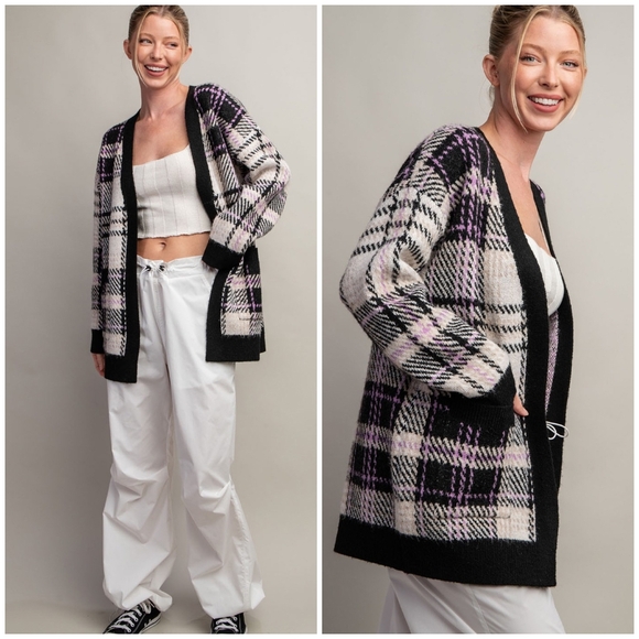 ee:some Cozy Chic Black Plaid Cardigan - Picture 6 of 14